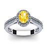 1 Carat Oval Shape Citrine and Halo Diamond Ring In 14 Karat White Gold Image-1