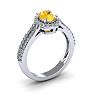 1 Carat Oval Shape Citrine and Halo Diamond Ring In 14 Karat White Gold Image-2