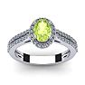 1 1/3 Carat Oval Shape Peridot and Halo Diamond Ring In 14 Karat White Gold Image-1