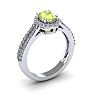 1 1/3 Carat Oval Shape Peridot and Halo Diamond Ring In 14 Karat White Gold Image-2