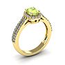 1 1/3 Carat Oval Shape Peridot and Halo Diamond Ring In 14 Karat Yellow Gold Image-2