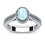 Aquamarine Ring: Aquamarine Jewelry: 1 1/4 Carat Oval Shape Aquamarine and Halo Diamond Ring In 14 Karat White Gold Image-1