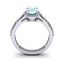 Aquamarine Ring: Aquamarine Jewelry: 1 1/4 Carat Oval Shape Aquamarine and Halo Diamond Ring In 14 Karat White Gold Image-4
