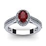 Garnet Ring: Garnet Jewelry: 1 1/2 Carat Oval Shape Garnet and Halo Diamond Ring In 14 Karat White Gold Image-1