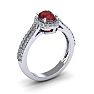 Garnet Ring: Garnet Jewelry: 1 1/2 Carat Oval Shape Garnet and Halo Diamond Ring In 14 Karat White Gold Image-2