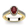 Garnet Ring: Garnet Jewelry: 1 1/2 Carat Oval Shape Garnet and Halo Diamond Ring In 14 Karat Yellow Gold Image-1