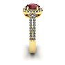 Garnet Ring: Garnet Jewelry: 1 1/2 Carat Oval Shape Garnet and Halo Diamond Ring In 14 Karat Yellow Gold Image-3
