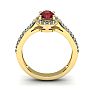Garnet Ring: Garnet Jewelry: 1 1/2 Carat Oval Shape Garnet and Halo Diamond Ring In 14 Karat Yellow Gold Image-4