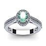 1 Carat Oval Shape Green Amethyst and Halo Diamond Ring In 14 Karat White Gold Image-1