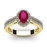 1 1/3 Carat Oval Shape Ruby and Halo Diamond Ring In 14 Karat Yellow Gold Image-1
