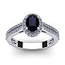 1 1/2 Carat Oval Shape Sapphire and Halo Diamond Ring In 14 Karat White Gold Image-1