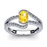 1 Carat Oval Shape Citrine and Fancy Diamond Ring In 14 Karat White Gold Image-1