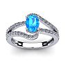 1 1/2 Carat Oval Shape Blue Topaz and Fancy Diamond Ring In 14 Karat White Gold Image-1