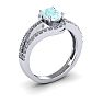Aquamarine Ring: Aquamarine Jewelry: 1 1/4 Carat Oval Shape Aquamarine and Fancy Diamond Ring In 14 Karat White Gold Image-2