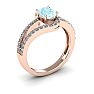 Aquamarine Ring: Aquamarine Jewelry: 1 1/4 Carat Oval Shape Aquamarine and Fancy Diamond Ring In 14 Karat Rose Gold Image-2