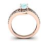 Aquamarine Ring: Aquamarine Jewelry: 1 1/4 Carat Oval Shape Aquamarine and Fancy Diamond Ring In 14 Karat Rose Gold Image-4