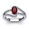 Garnet Ring: Garnet Jewelry: 1 1/2 Carat Oval Shape Garnet and Fancy Diamond Ring In 14 Karat White Gold Image-1