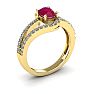 1 1/3 Carat Oval Shape Ruby and Fancy Diamond Ring In 14 Karat Yellow Gold Image-2