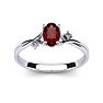 Garnet Ring: Garnet Jewelry: 1/2 Carat Oval Shape Garnet and Two Diamond Accent Ring In 14 Karat White Gold Image-1