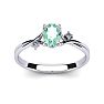 1/2 Carat Oval Shape Green Amethyst and Two Diamond Accent Ring In 14 Karat White Gold Image-1