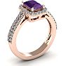 1 1/3 Carat Amethyst and Halo Diamond Ring In 14 Karat Rose Gold Image-2