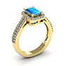 1 1/2 Carat Blue Topaz and Halo Diamond Ring In 14 Karat Yellow Gold Image-2