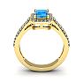 1 1/2 Carat Blue Topaz and Halo Diamond Ring In 14 Karat Yellow Gold Image-4