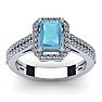 Aquamarine Ring: Aquamarine Jewelry: 1 1/3 Carat Aquamarine and Halo Diamond Ring In 14 Karat White Gold Image-1