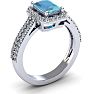 Aquamarine Ring: Aquamarine Jewelry: 1 1/3 Carat Aquamarine and Halo Diamond Ring In 14 Karat White Gold Image-2