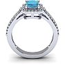 Aquamarine Ring: Aquamarine Jewelry: 1 1/3 Carat Aquamarine and Halo Diamond Ring In 14 Karat White Gold Image-4