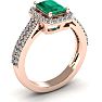 1 1/3 Carat Emerald and Halo Diamond Ring In 14 Karat Rose Gold Image-2