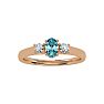 Aquamarine Ring: Aquamarine Jewelry: 1/2 Carat Oval Shape Aquamarine and Two Diamond Ring In 14 Karat Rose Gold Image-1