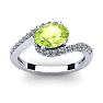 1 1/2 Carat Oval Shape Peridot and Halo Diamond Ring In 14 Karat White Gold Image-1
