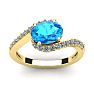 1 3/4 Carat Oval Shape Blue Topaz and Halo Diamond Ring In 14 Karat Yellow Gold Image-1