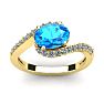 1 3/4 Carat Oval Shape Blue Topaz and Halo Diamond Ring In 14 Karat Yellow Gold Image-1
