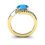 1 3/4 Carat Oval Shape Blue Topaz and Halo Diamond Ring In 14 Karat Yellow Gold Image-4