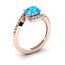 1 3/4 Carat Oval Shape Blue Topaz and Halo Diamond Ring In 14 Karat Rose Gold Image-2