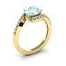 Aquamarine Ring: Aquamarine Jewelry: 1 1/2 Carat Oval Shape Aquamarine and Halo Diamond Ring In 14 Karat Yellow Gold Image-2