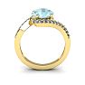 Aquamarine Ring: Aquamarine Jewelry: 1 1/2 Carat Oval Shape Aquamarine and Halo Diamond Ring In 14 Karat Yellow Gold Image-4