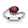Garnet Ring: Garnet Jewelry: 1 3/4 Carat Oval Shape Garnet and Halo Diamond Ring In 14 Karat White Gold Image-1