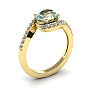 1 1/3 Carat Oval Shape Green Amethyst and Halo Diamond Ring In 14 Karat Yellow Gold Image-2