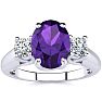 1 1/4 Carat Oval Shape Amethyst and Two Diamond Ring In 14 Karat White Gold Image-1