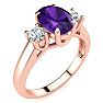 1 1/4 Carat Oval Shape Amethyst and Two Diamond Ring In 14 Karat Rose Gold Image-2