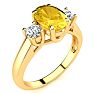 1 1/4 Carat Oval Shape Citrine and Two Diamond Ring In 14 Karat Yellow Gold Image-2
