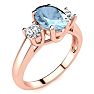Aquamarine Ring: Aquamarine Jewelry: 1 1/3 Carat Oval Shape Aquamarine and Two Diamond Ring In 14 Karat Rose Gold Image-2