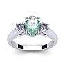 1 1/4 Carat Oval Shape Green Amethyst and Two Diamond Ring In 14 Karat White Gold Image-1