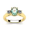 1 1/4 Carat Oval Shape Green Amethyst and Two Diamond Ring In 14 Karat Yellow Gold Image-1
