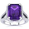 4 Carat Amethyst and Halo Diamond Ring In 14 Karat White Gold Image-1