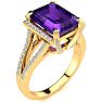 4 Carat Amethyst and Halo Diamond Ring In 14 Karat Yellow Gold
 Image-2