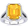 4 Carat Citrine and Halo Diamond Ring In 14 Karat White Gold Image-1